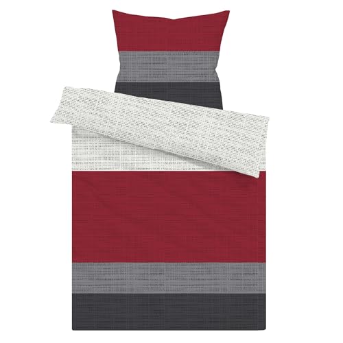 LARAWELL Bettwäsche 135x200, Ganzjahres Bettwäsche-Sets, rot, grau, Reine Baumwolle, Premium, Bettbezug 135 x 200 und 1 Kissenbezug 80x80, mit Reißverschluss, atmungsaktiv