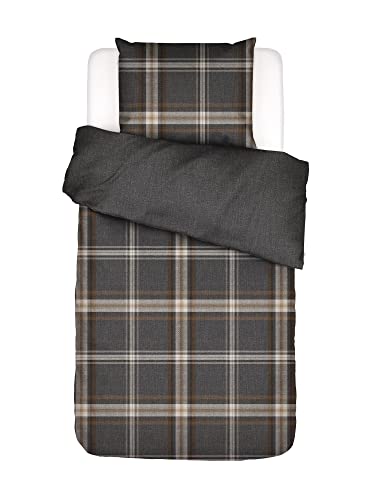 ESSENZA Bettwäsche Valentina Grey Karo Kariert Linien Streifen Winter Flanell, Größe:135 cm x 200 cm