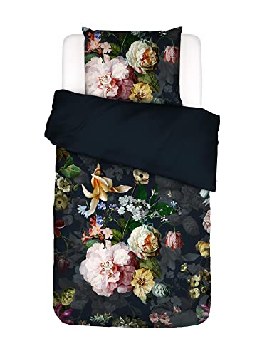 ESSENZA Bettwäsche Fleurel Blumen Pfingstrosen Tulpen Baumwolle Flanell Indigo Blue, 135x200 + 1x 80x80 cm, 401439-100DE-011