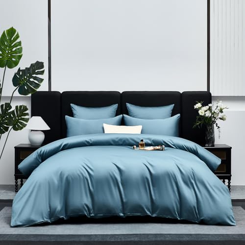 Gezu Bettwäsche Mako Satin 135x200cm Blau Mako Satin Baumwollesatin Bettwäsche 100% Langstapelige Baumwolle Weich Atmungsaktiv Bettbezug Baumwolle 135x200 und Kissenbezüge 80x80 mit Reissverschluss