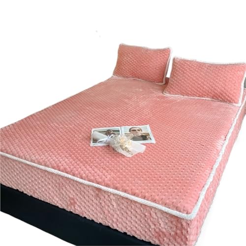 Fleece-Spannbetttuch 1pc Bettdecke Warme Spannbetttuch for Winter fundas de colchón Elastische Bettwäsche Plüsch Matratzenschoner Kein Kissenbezug(Pink,Single 90x200cm 1pc)
