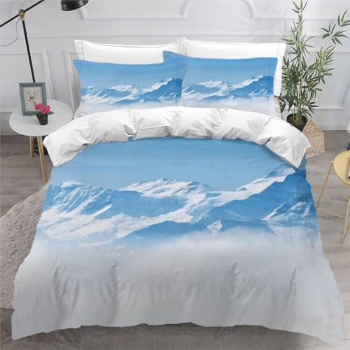 Bettwäsche 135x200 Schneeberg 3D Druck Bettbezug Kuschelig Weich Mikrofaser Bettwäsche Set 3 Teilig Bettwäsche-Sets Natürliche Landschaft Bettbezüge mit Reißverschluss und 2 Kissenbezüge A/2018
