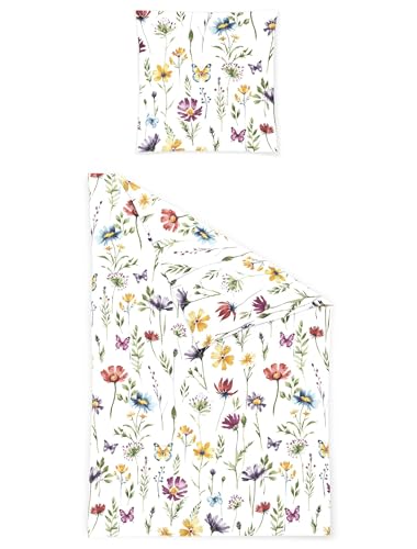 Bierbaum Seersucker Bettwäsche Blumen Bunt 100% Baumwolle 135x200 + 80x80 cm