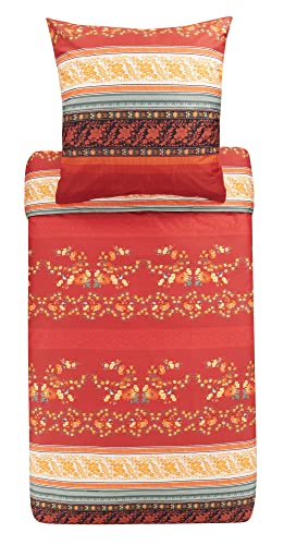 Bassetti Bettwäsche Garnitur Orosei R1 aus Baumwolle Mako-Satin in der Farbe Rot 2-Teilig mit Reißverschluss, Maße: 155cm x 220cm, 80cm x 80cm, 9323454