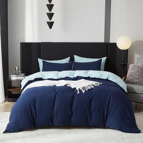 Baumwolle Bettwäsche 155x220cm Blau Hellblau 3Teilig Doppelbett Uni Bettwäsche Set Weiche ÖkoTex Zertifiziert für Allergiker Weich Bettbezug Baumwolle und 1 Kissenbezüge 80x80 mit Reissverschluss