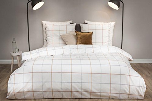 NHL HNL Flanell Bettwäsche Kariert Beige Bonita 135x200 cm + 80x80 cm