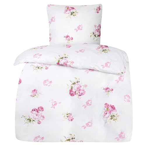 Moon - Rosemarie Bettwäsche Set 135x200 / 80x80 cm -Elegantes florales Muster - 100% Baumwolle - Premiumqualität mit Reißverschluss
