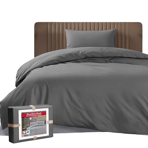 DecoHomeTextil Bettwäsche Set Bettgarnitur mit Reißverschluss Polycotton Uni Grau Anthrazit 1x Bettbezug 135 x 200 cm + 1x Kissenbezug 80 x 80 cm