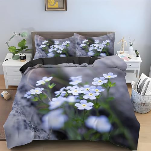 HRBK Weiß Bettwäsche 135x200 Blümchen Bettwäsche Set mit Reißverschluss 110gsm Mikrofaser Bequem Atmungsaktiv Bettbezug und 2 Kopfkissenbezug 80x80 cm