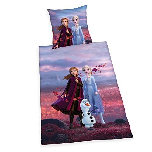 Herding Disney´s Eiskönigin 2 Bettwäsche-Set, Kopfkissenbezug 80 x 80 cm, Bettbezug 135 x 200 cm, Mit leichtläufigem Reißverschluss, 100% Baumwolle/Renforcé