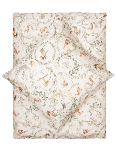 LIVING DREAMS Bettwäsche Woodland Winter Animals natürlich 100% Baumwolle | Waldtiere, floral | Bettwäsche Set ÖKOTEX 155 cm x 220 cm beige braun