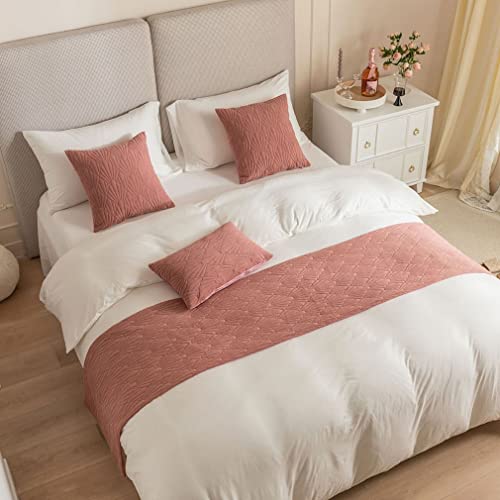 HWHHDQL Samt-Bettläufer mit gestepptem Muschelmuster Bettüberwurf Bettwäsche Schutzschal Beidseitig verwendbar für Schlafzimmer Hotel Hochzeitszimmer Dekoration(Pink,Pillowcas e*1)
