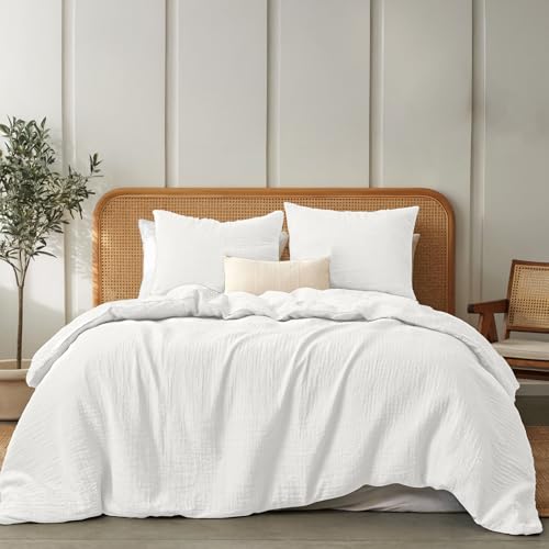 Dreamzie Musselin Bettwäsche 220x240 cm aus 100% Baumwolle – Bettwäsche Set mit 1 Bettbezug und 2 Kissenbezügen 80x80 cm – Oeko-Tex Bettwäsche mit Reißverschluss – Weiß