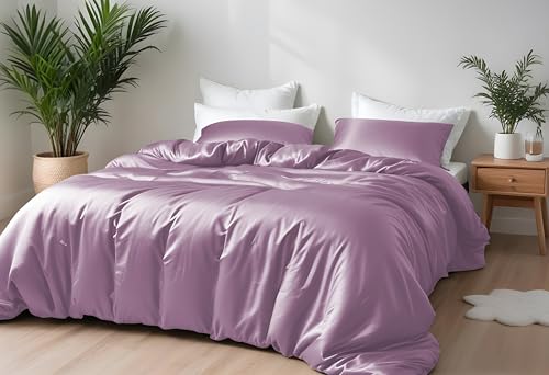 LINENWALAS Bambus Bettwäsche-Set, Premium Bambus-Seide Bettbezug-Set mit Kissenbezug, 3-teiliges Bettwäsche-Set, 200 x 200 cm, luxuriöser, weicher, kühlender Steppdeckenbezug (Flieder)