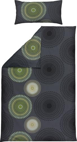 REDBEST Bettwäsche Single-Jersey Mandalas anthrazit-grün Größe 40x80 cm / 135x200 cm - temperaturausgleichend, bügelfrei, mit Reißverschluss