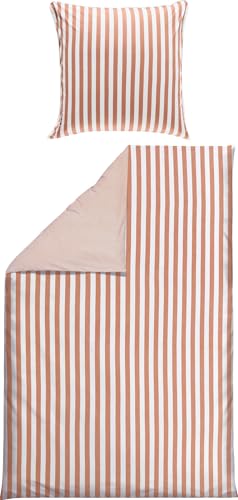 Erwin Müller Wende-Bettwäsche, Bettbezug, Kissenbezug Single-Jersey Streifen rosé-weiß Größe 80x80 cm / 135x200 cm - temperaturausgleichend, formstabil, pflegeleicht, mit Reißverschluss