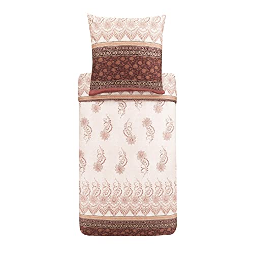 Bassetti Bettwäsche Garnitur Oristano 41 aus Baumwolle Mako-Satin in der Farbe Beige 2-Teilig mit Reißverschluss, Maße: 155cm x 220cm, 80cm x 80cm, 9323446