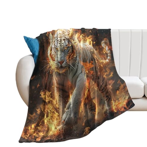 SMAZDFXX Anime-Decken mit weißen Tigern, weich und gemütlich, Bettwäsche, abstrakte Feuertiere, Wildtiere, Tiger, Decken, Überwurf, superweich, für Schlafzimmer und Sofa, 30 x 40 cm