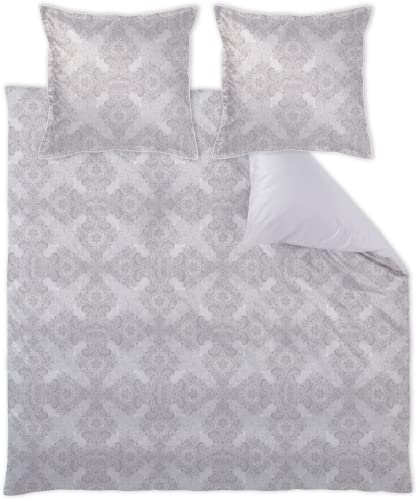 Curt Bauer Mako-Brokat-Damast-Bettw sche-Garnitur Dessin 9007 Shirley Farbe taupe-198 Größe 240x220 + 2x70x90 cm gewebte Linien floral-abstrakte Ornament Stehsaum