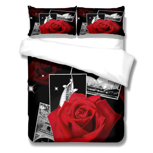 Bettwäsche 200X200 Foto Rose Microfibre Winter Bettwäsche Weich 3Teilig Bettbezug,Kuschel Bettwäsche Mit Kissenbezug Bügelfreie Bettwäsche,Bettdecke 200X200Cm Duvet Cover
