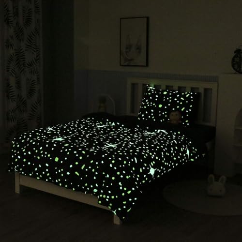 Homemissing Bettwäsche-Set mit Sternen für Kinder, 135 x 200 cm, leuchtend, Mädchen, Jungen, Stern, Bettbezug, leuchtet im Dunkeln, Mikrofaser, 1 Kissenbezug 80 x 80 cm