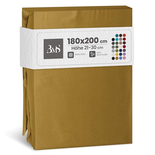 Bettwaesche-mit-Stil Mako Satin Spannbettlaken Spannlaken Spannbetttuch (180 cm x 200 cm, Matratzenhhöhe 21-30 cm, Gold) Bettwaesche-mit-Stil Mako Satin Spannbettlaken Spannlaken Spannbetttuch (180 cm x 200 cm, Matratzenhhöhe 21-30 cm, Gold)