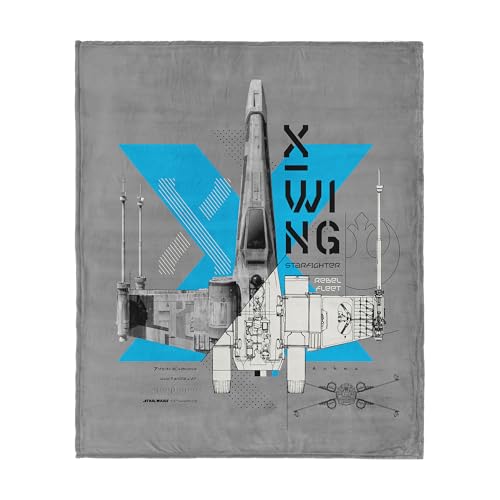 Star Wars Classic X-Wing Blueprint Überwurfdecke, ultraweiches Seiden-Fleece, leichte, warme Galaxy-Thema-Bettwäsche für Kinder oder Erwachsene, gemütliche Couch, Bett oder Reisedecke, 101,6 x 127 cm
