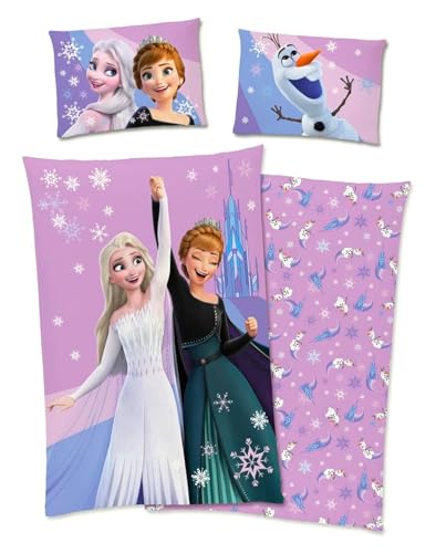 Disney Frozen - Die Eiskönigin Bettwäsche, Anna, ELSA 40x60cm + 100x135cm, 100% Baumwolle mit Reißverschluss