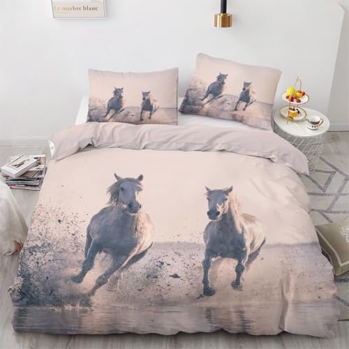 RFFLUX 3D Pferd Bettwäsche Set 135x200 cm 2teilig Weiche und Angenehme Microfaser Wendebettwäsche Meer Strand Bettbezug Kinderbettwäsche mit Kissenbezug 80x80 cm?Stil 139-17?