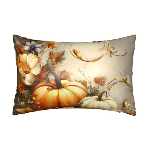 Satin-Kissenbezug, Herbst-Kürbis-Schmetterl ing, seidige Kissenbezüge für Haar und Haut, mit Reißverschluss, Thanksgiving-Blätter, kühlender Kissenbezug für Bettwäsche, Wohnzimmer, Sofa, 50 x 75 cm