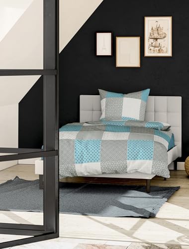 Bierbaum Bettwäsche 6277, Fein-Biber, Designed in Germany, türkis 14, Komfortgröße, 155 x 220 cm