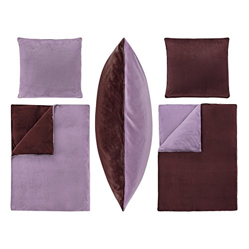 Dresscode 2-Teilige Bettwäsche Set155x220 80x80 PLÜSCH Coral Fleece Cashmere Touch Super Soft Einfarbig Uni Wende Bordeaux Flieder