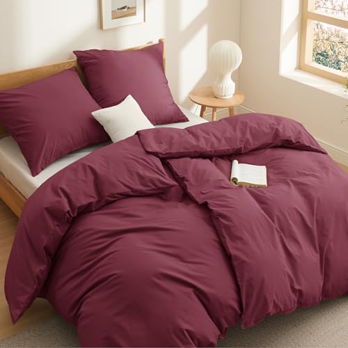 BEDSURE Bettwäsche 135x200 Baumwolle 4teilig   Bettwäsche Weinrot 2er 2 Kissenbezüge, Oeko TEX Bedding Reißverschluss