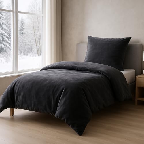 MALIKA Winter Plüsch Bettwäsche Nicky-Teddy Cashmere Coral Fleece 135x200 155x220 200, Größe:135 x 200 cm, Designe:ANTHRAZIT