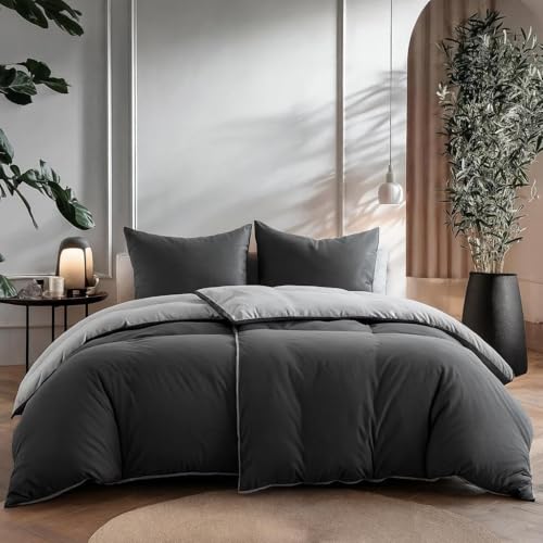 Sleeptime Bettwäsche 4-teilig 100% Baumwolle – atmungsaktiv & hautfreundlich – Oeko-TEX® geprüft, Reißverschluss, pflegeleicht – 2X Bettbezug 155x220 cm + 2X Kissenbezug 80x80 cm – Anthrazit Grau