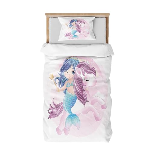 DJDEA Meerjungfrau Bettwäsche 135x200 Mädchen, Weich Mikrofaser Kinder Bettwäsche Set Atmungsaktiv 2-teiliges Bettwäsche Einhorn mit Kissenbezug 80x80cm DJDEA Meerjungfrau Bettwäsche 135x200 Mädchen, Weich Mikrofaser Kinder Bettwäsche Set Atmungsaktiv 2-teiliges Bettwäsche Einhorn mit Kissenbezug 80x80cm