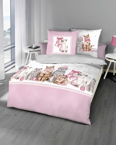 Kaeppel Bettwäsche Biber Katzen/Cats rosé Größe 135x200 cm (80x80 cm)