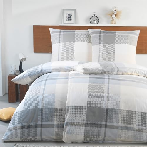 BaSaTex Feinbiber Winter Bettwäsche warme und kuschelige Bettgarnitur und Kissenbezug 4teilig 2X 135x200 +2X 80x80 cm | 100% Baumwolle | Kaspar