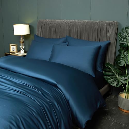 DXHOME Bambus Bettwäsche 135x200cm Petrol Blau Uni Einfarbig Glatt Luxus Lyocell Sommerbettwäsche Kühlende Bambusfaser Bettwäsche-Set Bettbezug mit Reißverschluss und 1 Kissenbezug 80x80cm