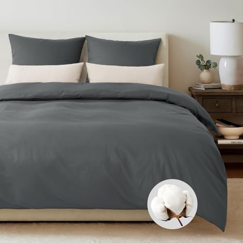 WohlNest Bettwäsche 4teilig, 100% Bettwäsche Sets Bettbezüge 135 x 200 2er + 2 Kissenbezüge,Oeko Bettwäsche Grau Reißverschluss
