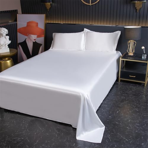JIANINGHOME Satin Bettwäsche,180x230cm,Wei ß,Glanzsatin Seide Wendebettwäsche Sommer Glatt