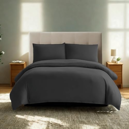 Komfortec Premium Bettwäsche 200x200 mit 2 Kissenbezug 40x80 cm Set aus Gebürstetes Mikrofaser - Anthrazit