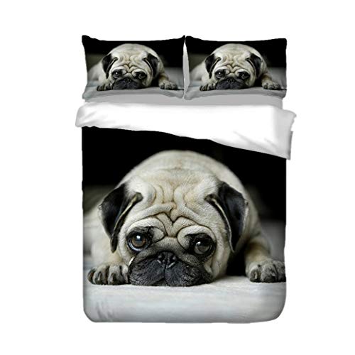 Sticker Superb Junge Mädchen Bettwäsche Tier Bettbezug, Gelbe Katze Schwimmen Schwarzer Welpe Und Mops, Polyester Bettbezug (Mops, 135 x 200 cm)