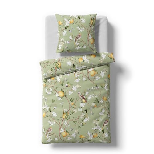 fleuresse Mako-Satin Bettwäsche Bed Art S Geraldton grün 1 Bettbezug 155 x 220 cm + 1 Kissenbezug 80 x 80 cm