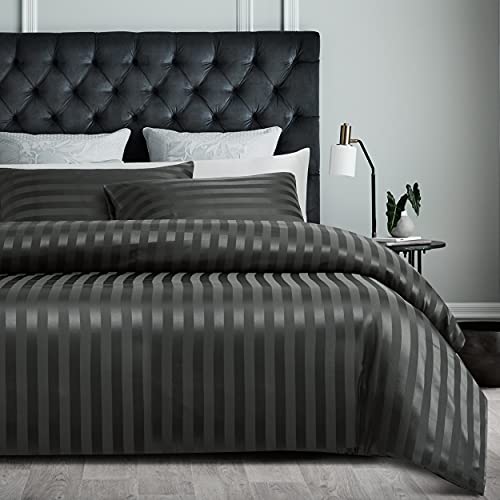 Damier Bettwäsche 200x220cm Grau Satin gestreift Bettwäsche Set 3-teilig hochwertiges Uni einfarbig Seidig glänzend Bettbezug mit verdecktem Reißverschluss und 2 Kissenbezüge 80 × 80 cm Damier Bettwäsche 200x220cm Grau Satin gestreift Bettwäsche Set 3-teilig hochwertiges Uni einfarbig Seidig glänzend Bettbezug mit verdecktem Reißverschluss und 2 Kissenbezüge 80 × 80 cm