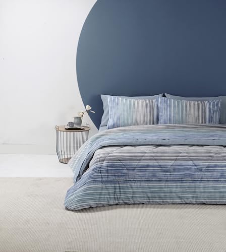 Zucchi Bettwäsche-Set für Doppelbett aus reiner Baumwolle, Art. Fine Line mit Doppel-Kissenbezug, Bettlaken 240 x 280 cm, Spannbettlaken 175 x 200 cm + 4 Kissenbezüge, Farbe B1 Blue Moon