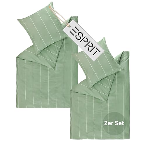 Esprit Home Premium Bettwäsche 135x200 Baumwolle 4teilig Grün - Bettwäsche-Sets 4tlg bestehend aus 2 Bettwäschebezügen 135x200cm - inkl. 2 Kopfkissenbezug 80x80cm - Öko-Tex Zertifiziert