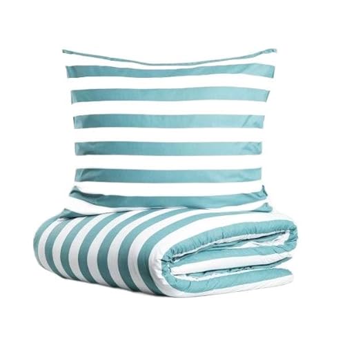 HOMLA Color Fusion Bettwäsche Set Mikrofaser 220x200 cm + 2 Kissenbezüge 70x80 cm, Weiß/Türkis