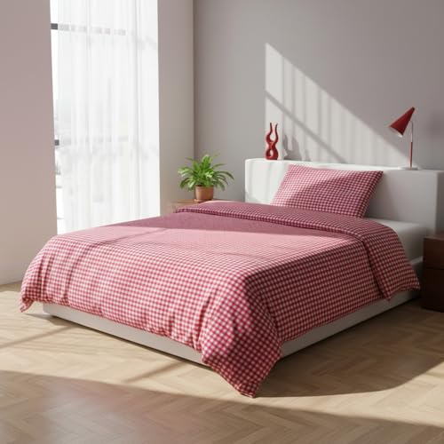 KASANOVA Bettwäsche-Set für französisches Bett, Rot kariert Young