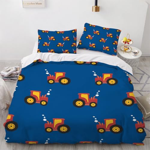 Generisch 3D Cartoon Traktor Bettwäsche 155x220 cm 3teilig Cartoon Traktor Bettbezug mit Reißverschluss 100% Mikrofaser Leicht Atmungsaktive Bettwaren Set mit 2 Kissenbezüge 50x75?Muster 101-14?